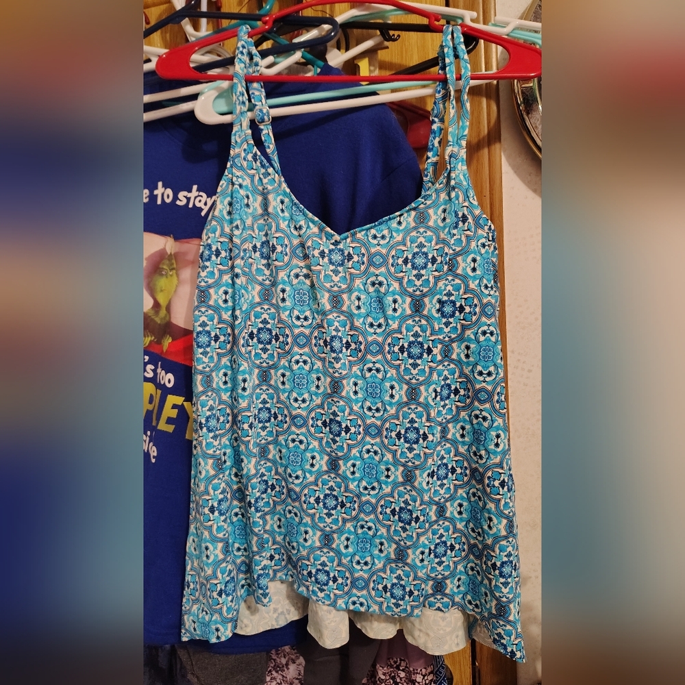 Croft & Barrow Blue Geometric Camisole Swim Top